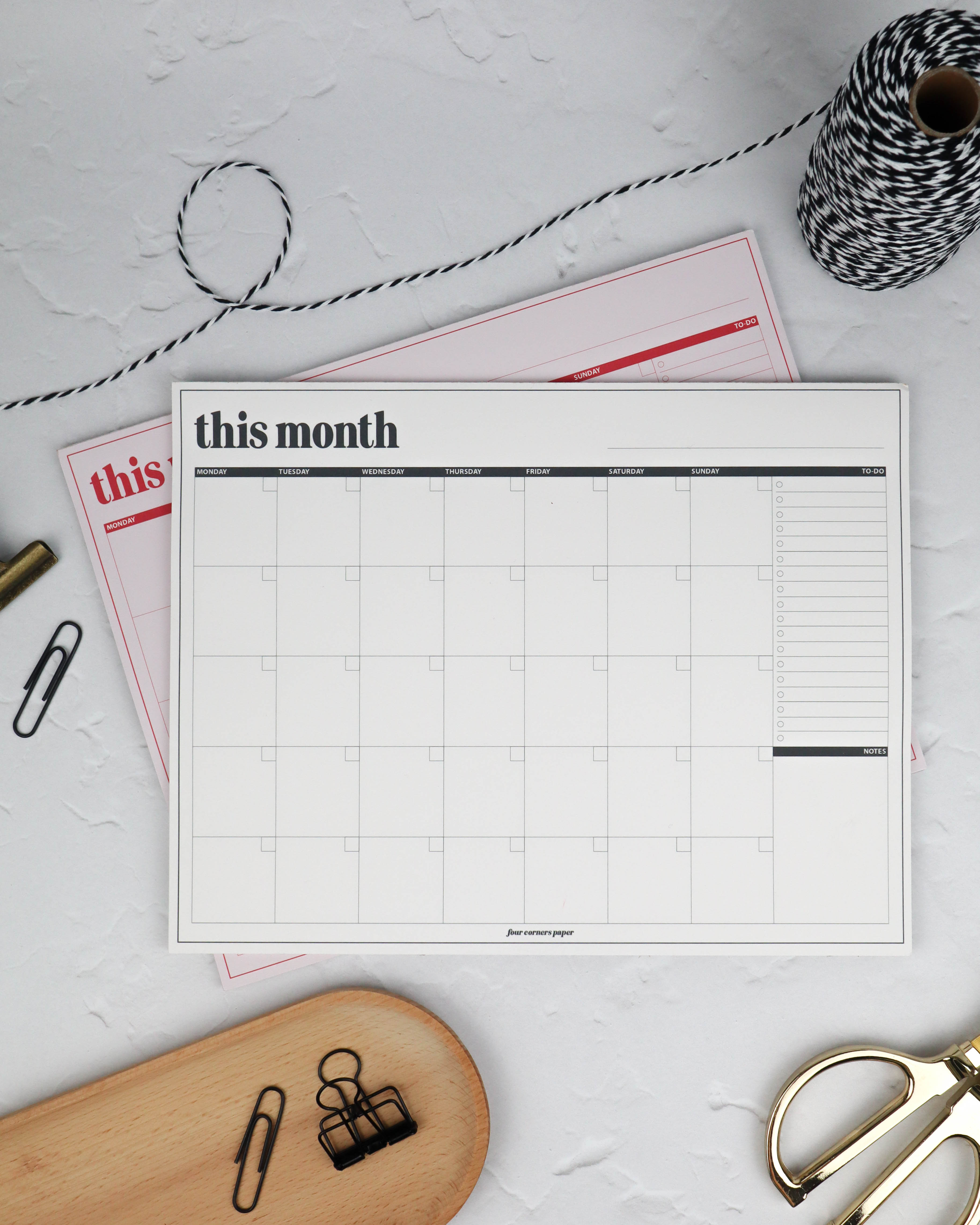 Monthly Calendar Notepad
